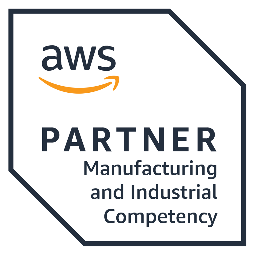 AWS Partner Network badge for Manufacturing and Industrial Software Competency, featuring the AWS logo and the text 'PARTNER Manufacturing and Industrial Competency' in a stylized badge format.