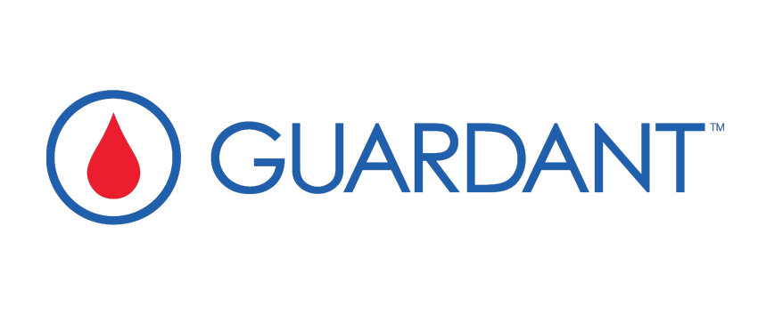 The logo for Guardant, featuring the word 'GUARDANT' in blue capital letters and a red droplet icon inside a blue circle to the left of the text.
