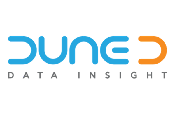 Duned company logo with a transparent background, shown in blue and orange text.