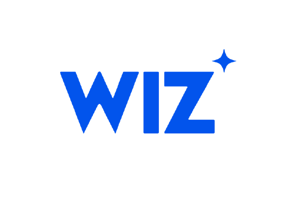 Wiz logo with blue text and a blue star icon on a white background