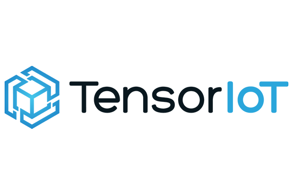 TensorIoT logo featuring blue geometric icon and black text with blue highlights, on a white background.