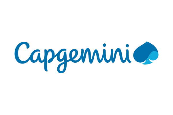 Capgemini logo with blue cursive text and a spade-shaped icon.