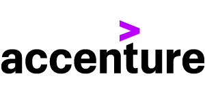 Accenture logo featuring bold black text and a purple arrow above the letter 't' on a transparent background.