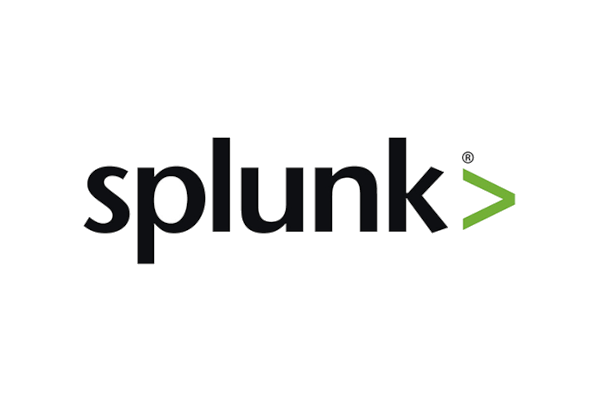 Splunk company logo with the word 'Splunk' in black letters and a green angle bracket on a white background.