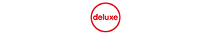Deluxe logo in red text inside a red circle on a white background