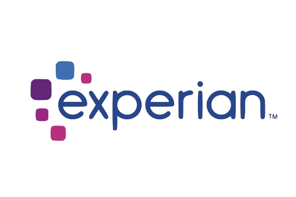 The Experian logo displayed with a transparent background, featuring the company name and colorful square elements.