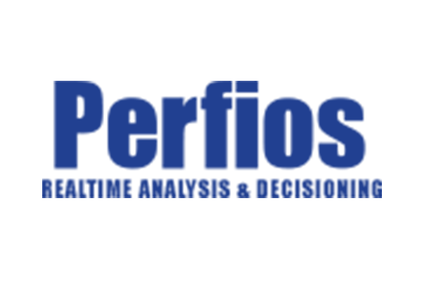Perfios logo displayed on a solid blue background.
