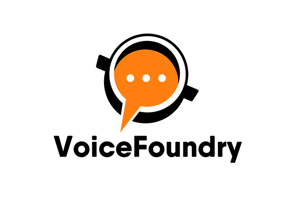 VoiceFoundry logo featuring an orange speech bubble with three dots, representing speech or communication, on a white background.