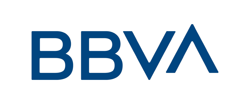 The official logo for BBVA, featuring bold blue letters on a transparent background.