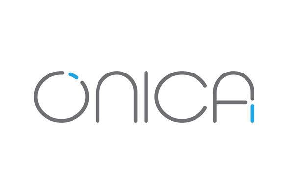 Onica company logo in grey text with blue accents on a white background.