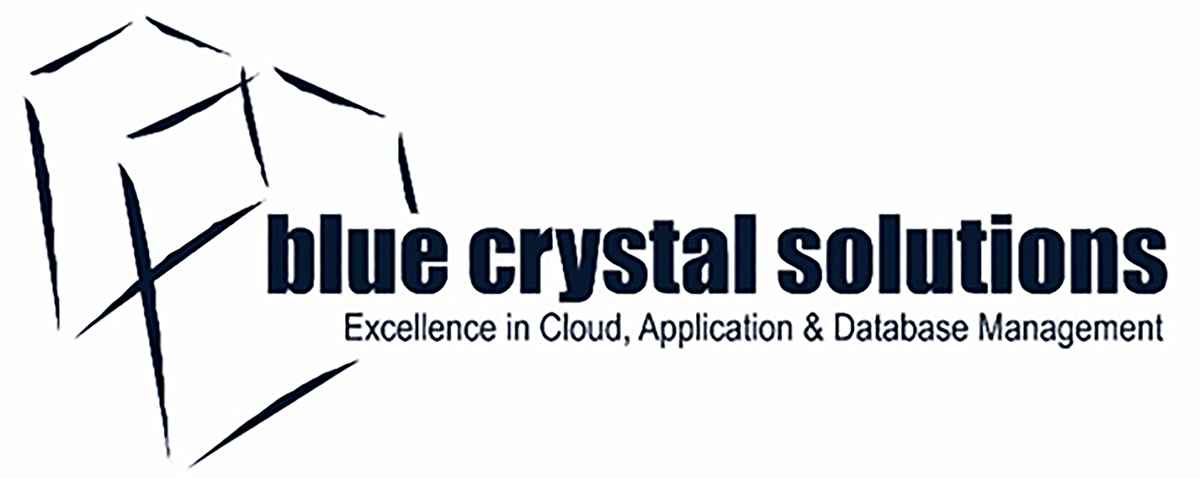 Logo of Blue Crystal Solutions with tagline 'Excellence in Cloud, Application & Database Management'.