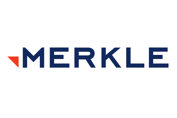 Merkle company logo featuring blue text and a red arrow on a white background.