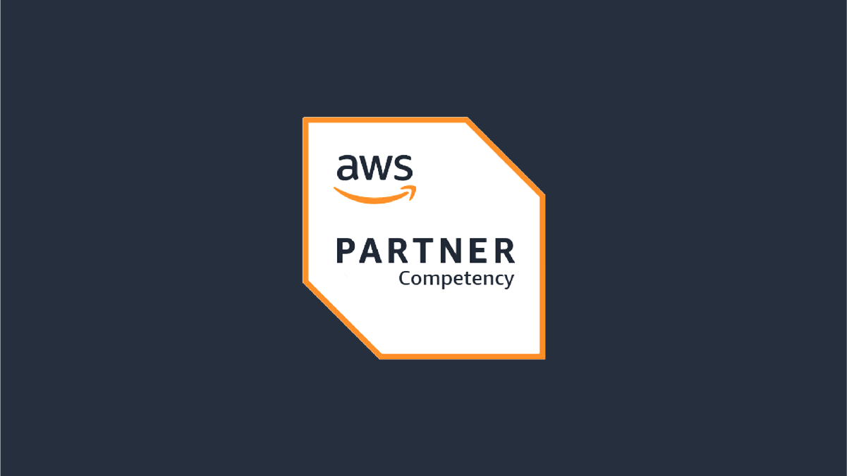 AWS Partner Competency badge on a dark blue background, featuring the AWS logo and the text 'PARTNER Competency' within an outlined badge shape.