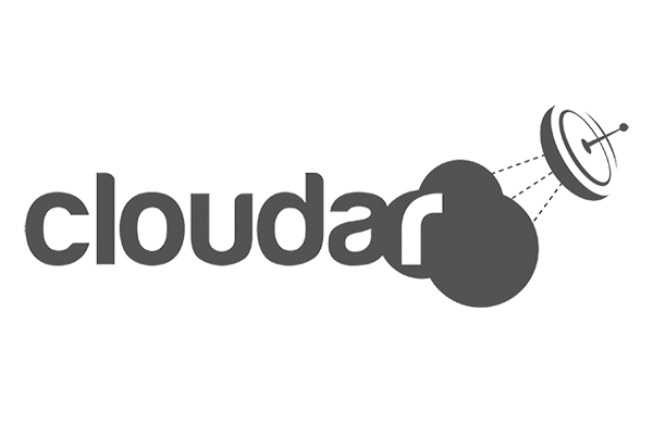 The Cloudar logo featuring stylized text with clouds and a satellite graphic, in grayscale.