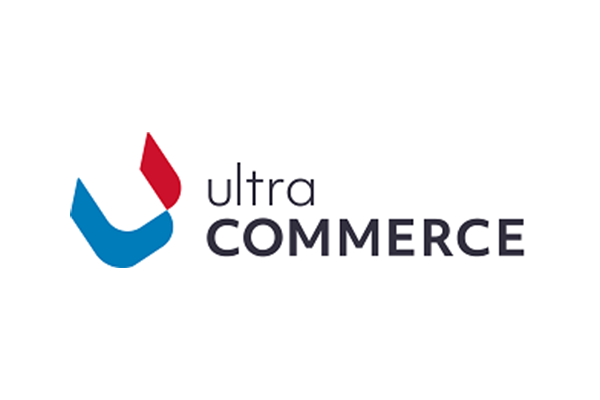 Logo of Ultra Commerce featuring a stylized blue and red icon with the company name in text.