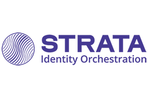 Strata Identity company logo in purple text on a transparent background