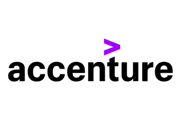The Accenture logo featuring black lowercase text and a distinctive purple greater-than arrow above the letter 't'.