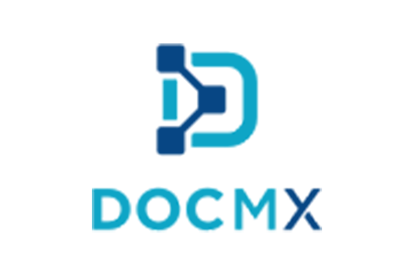 The DocMX company logo in blue colors, displayed on a white background at a size of 600x400 pixels.