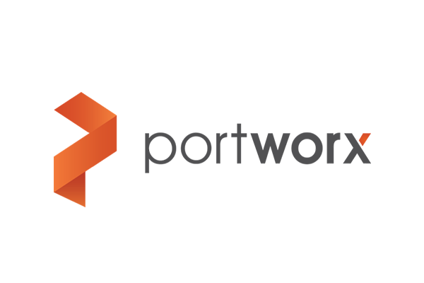 The Portworx logo featuring an abstract orange geometric symbol next to the word 'Portworx' in gray text.