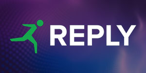 The image features the green logo and white text of 'Reply' on a purple gradient background.
