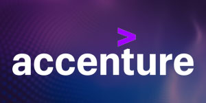 Accenture company logo on a purple abstract background