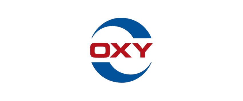 Oxy company logo featuring the word 'OXY' in red text within a blue circular design.