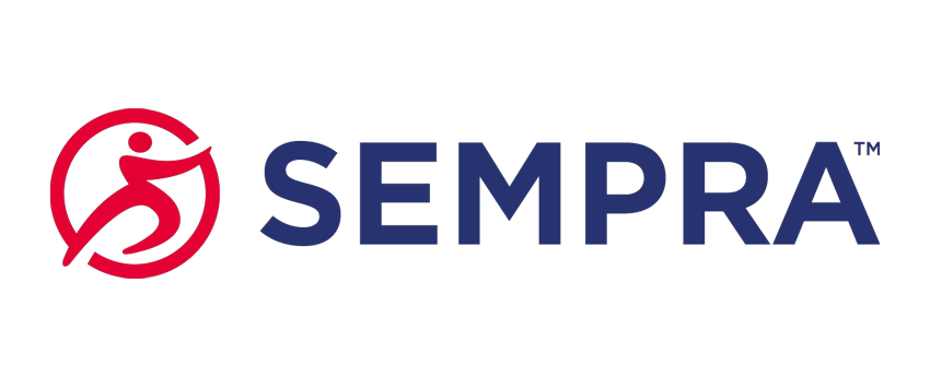 Sempra logo with stylized red icon and blue text.