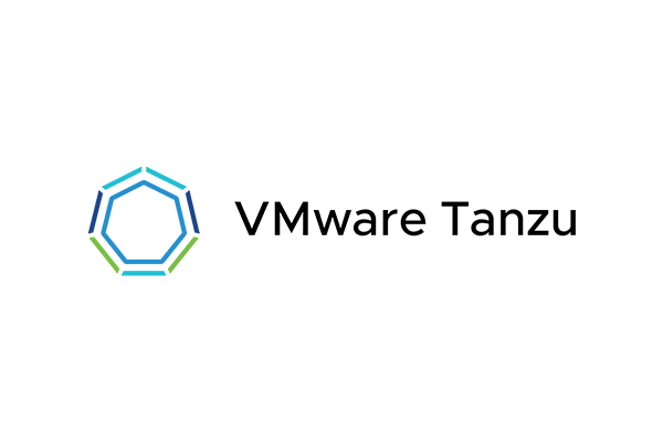 VMware Tanzu logo with geometric blue and green icon and black text on a white background.