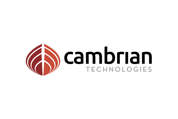 Cambrian Technologies logo featuring a red geometric leaf-like design next to the company name in black and gray text.