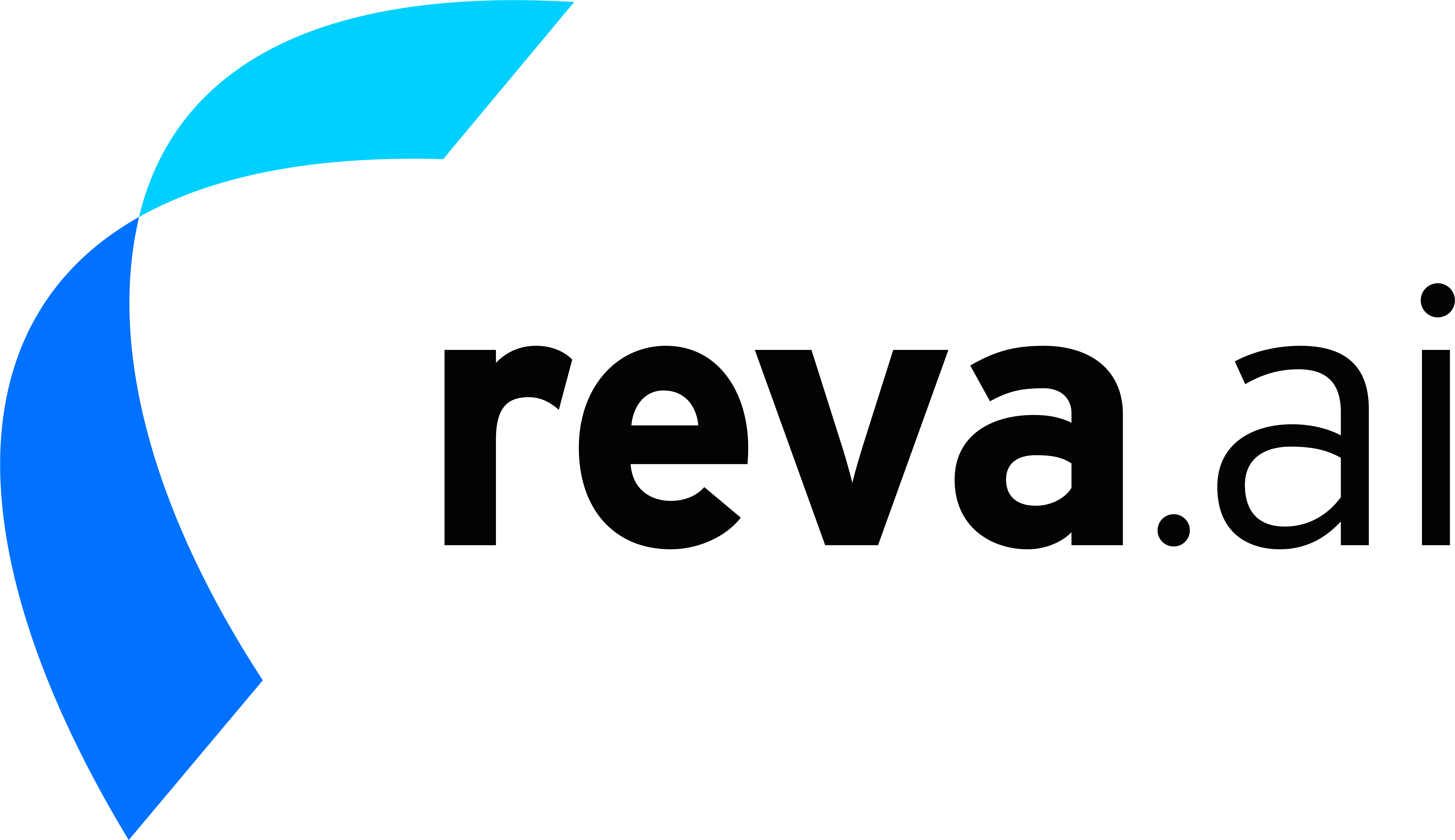 The original logo of Reva.ai, featuring a stylized blue and cyan abstract mark to the left of the text 'reva.ai' in black.