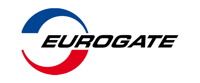 The official logo of Eurogate, featuring a stylized blue and red circular design with the company name 'EUROGATE' in bold black text.
