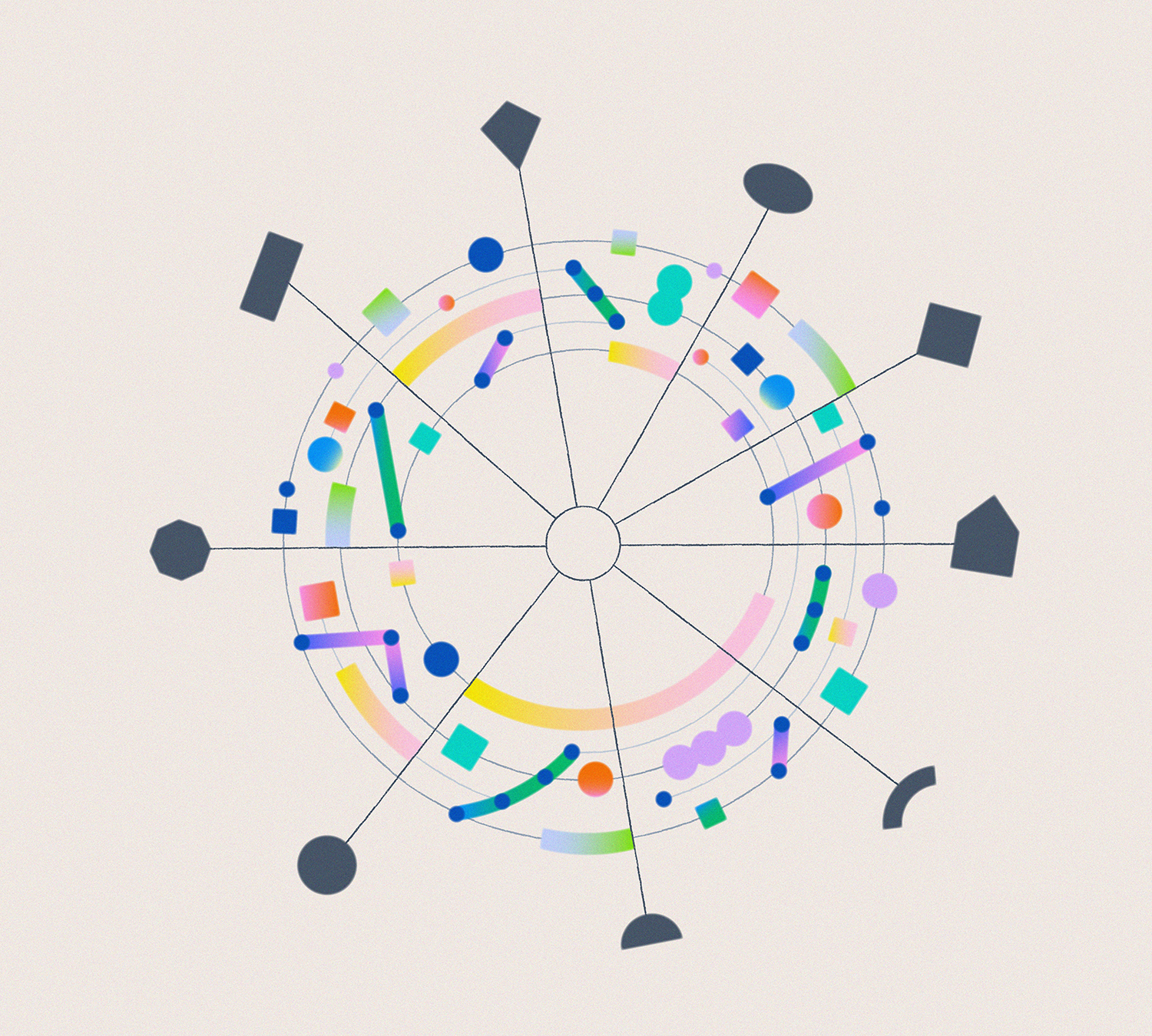 Hub and spoke of shapes.