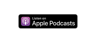 "Listen on Apple Podcasts button with a purple podcast icon."