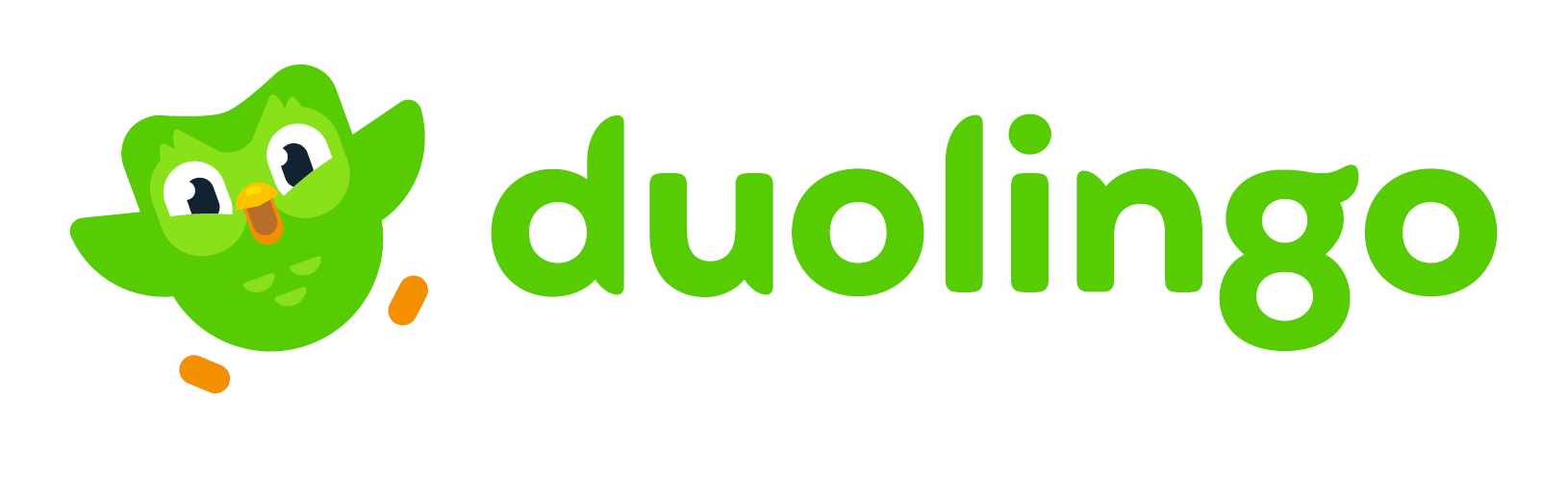 Duolingo logo featuring a green owl mascot and the word 'duolingo' in green text on a transparent background.