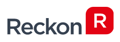 Logo for Reckon, featuring the word 'Reckon' in black text with a red square containing a white 'R'.