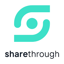 Sharethrough logo in teal and black with distinctive geometric icon and the word 'sharethrough' below.