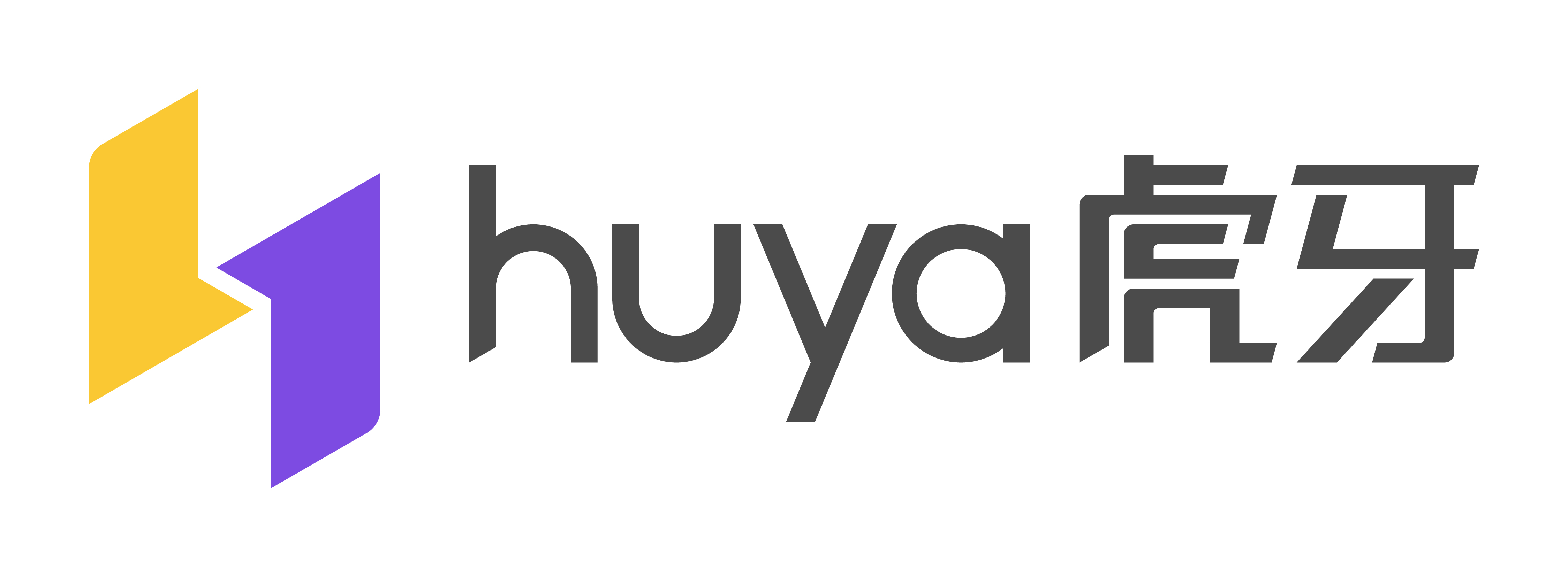 Huya logo showing the 2021 design with both Chinese and English text.