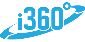 The blue i360 logo, featuring the text 'i360°' with a swoosh design encircling the text.
