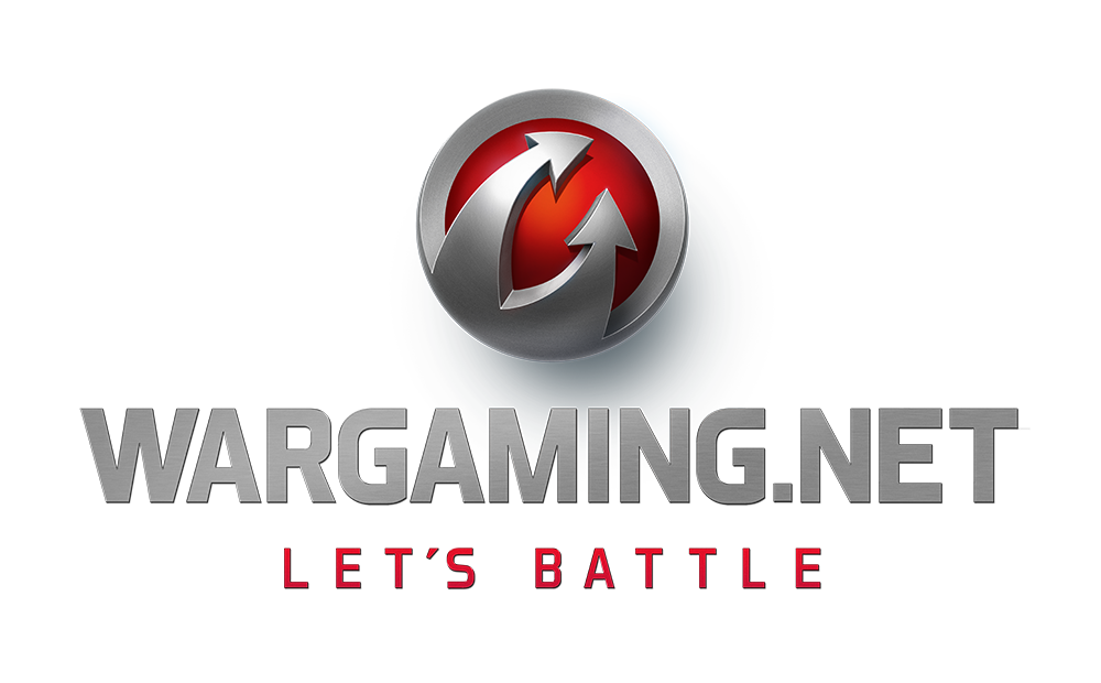 The Wargaming.net logo featuring a metallic emblem with two arrows in a circular design above the text 'WARGAMING.NET' and the slogan 'LET'S BATTLE' below.