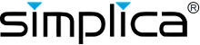 The logo for Simplica featuring stylized black text with light blue accents above certain letters.