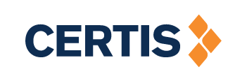The Certis logo in blue text with an orange diamond pattern on a transparent background.