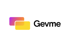 The GEVME logo featuring two overlapping rectangles with a purple to gold gradient, accompanied by the text 'GEVME' on a transparent background.