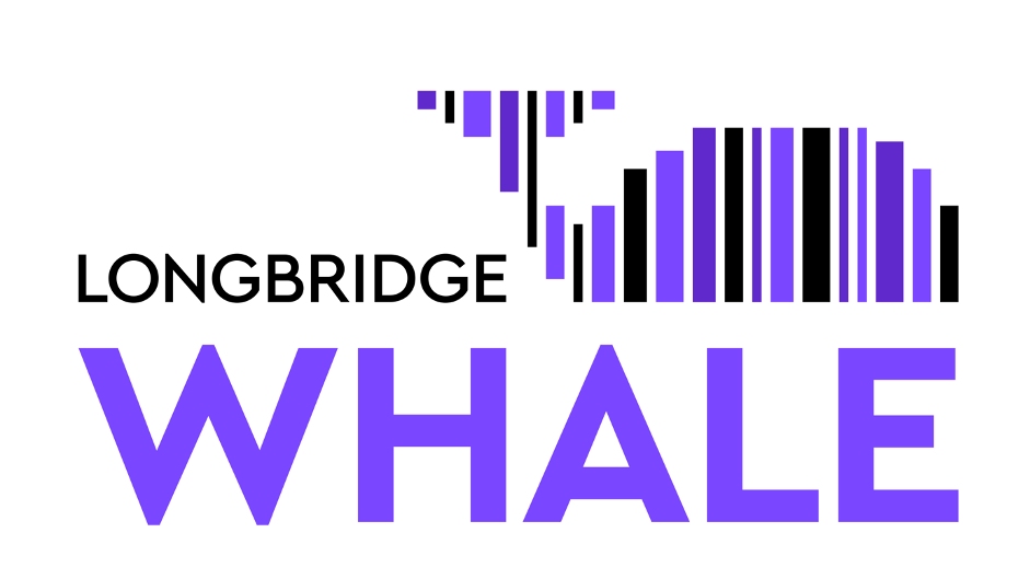 Longbridge Whale logo featuring stylized purple and black barcode forming a whale shape with the text 'LONGBRIDGE WHALE' beneath it.
