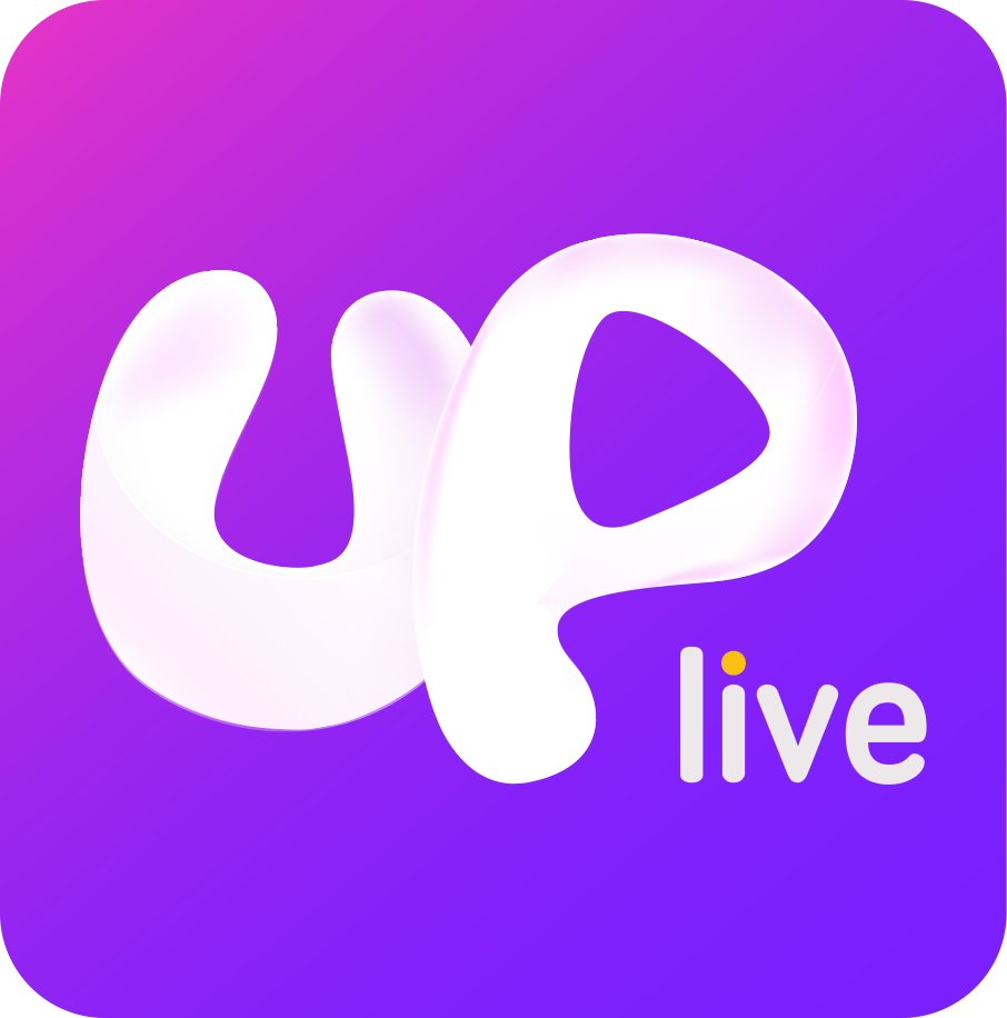 Uplive app logo featuring a white stylized 'up' and 'live' text on a purple to pink gradient background.