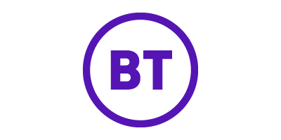The logo of BT (British Telecom), featuring the letters 'BT' in purple within a circular outline.