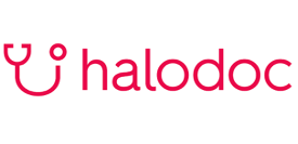 Halodoc logo featuring red text and a stethoscope icon on a white background.