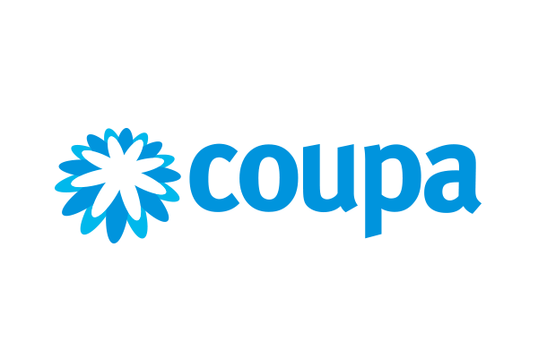 Coupa logo featuring a blue and white flower icon next to the word 'coupa' in blue text.