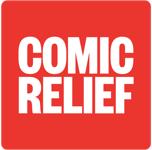 Comic Relief logo in white text on a red square background.
