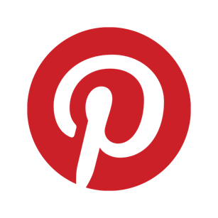 Pinterest logo in white inside a red circle on a transparent background