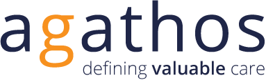 "Agathos logo with the tagline 'defining valuable care' in navy and orange text."